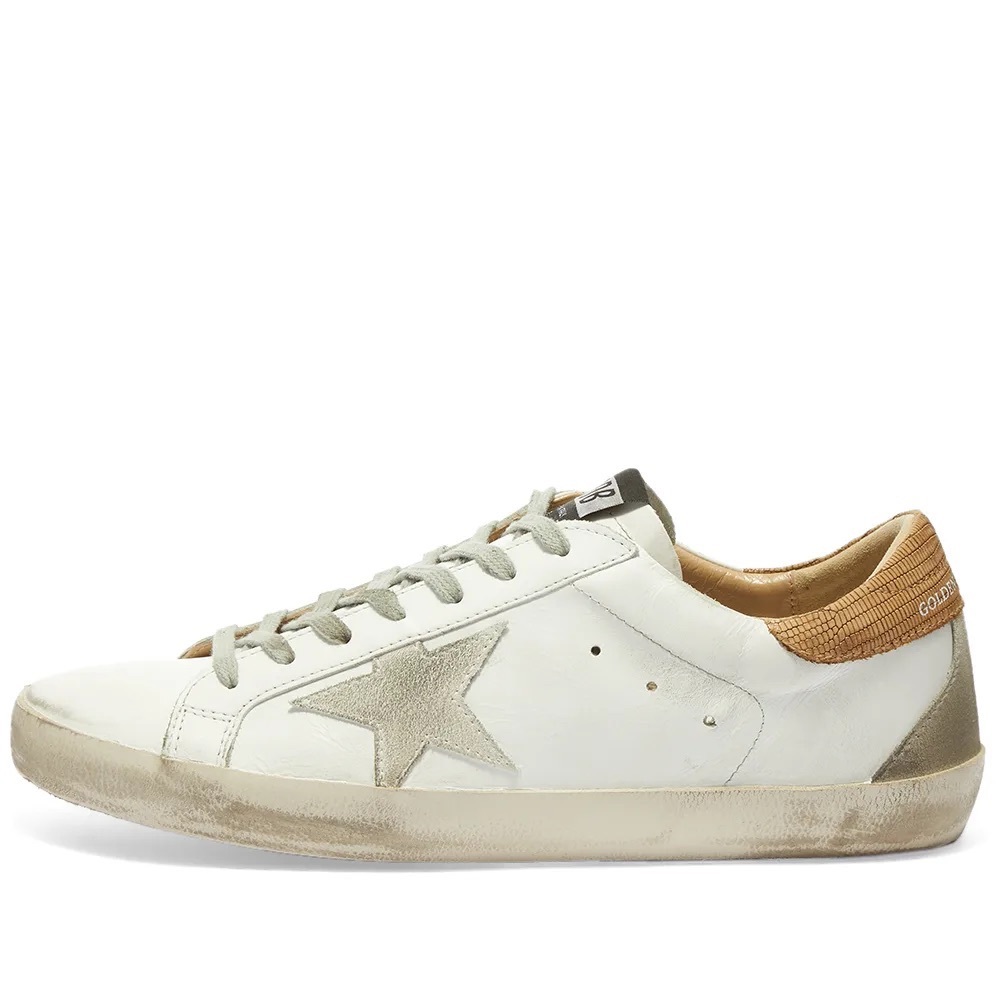 Superstar Sneakers in White, Light Brown & Suede Star